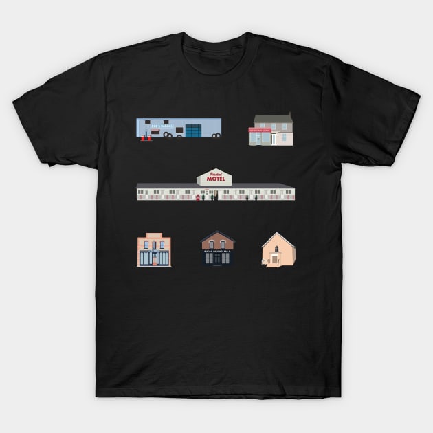 The Schitt's Creek Buildings, from the Rosebud Motel to Rose Apothecary T-Shirt by YourGoods